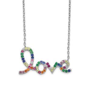 Prizma Sterling Silver Colorful CZ Love Necklace